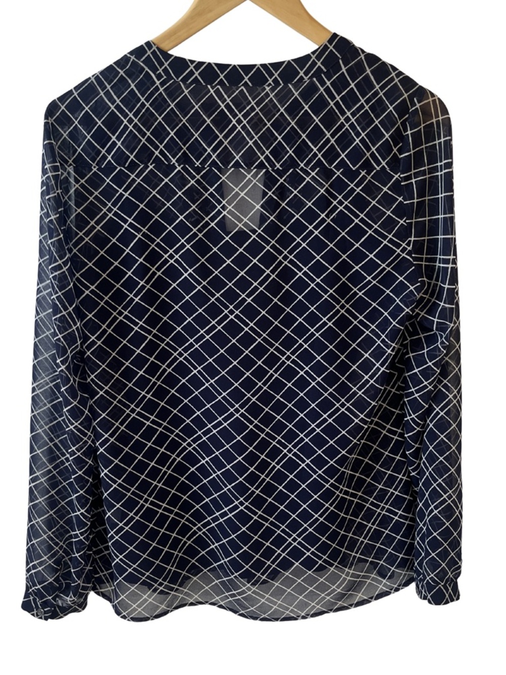 Banana Republic Sheer Navy Grid Print Blouse with Solid Navy Shell | Size Small - Picture 4 of 11